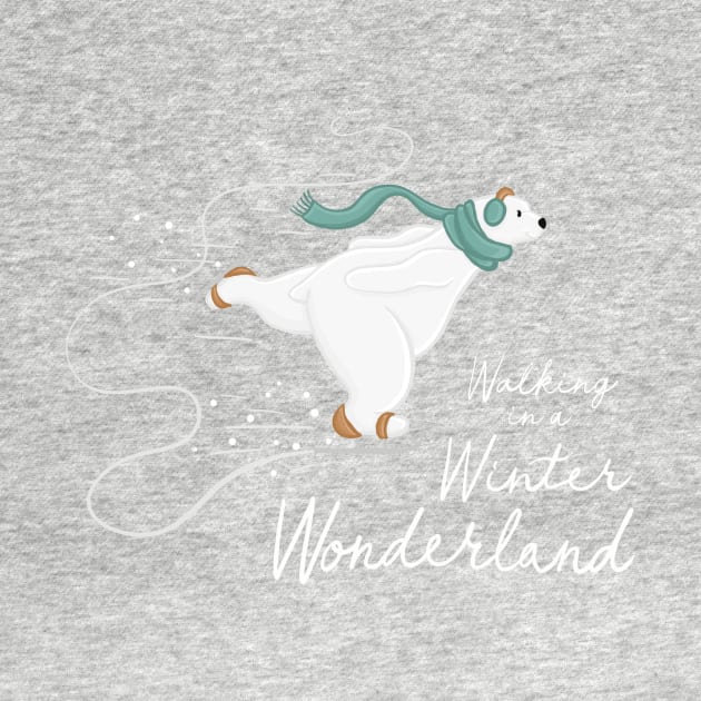 Iceskating Polar Bear, Walking in a Winter Wonderland lettering Digital Illustration by AlmightyClaire